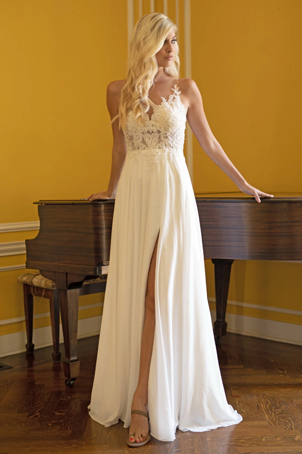 Embroidered Chiffon Slit Bridal Gown By Amelia Couture 375 7 Embroidered Chiffon Slit Bridal Gown By Amelia Couture 375 - Image 5
