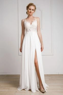 Embroidered Chiffon Slit Bridal Gown By Amelia Couture 375