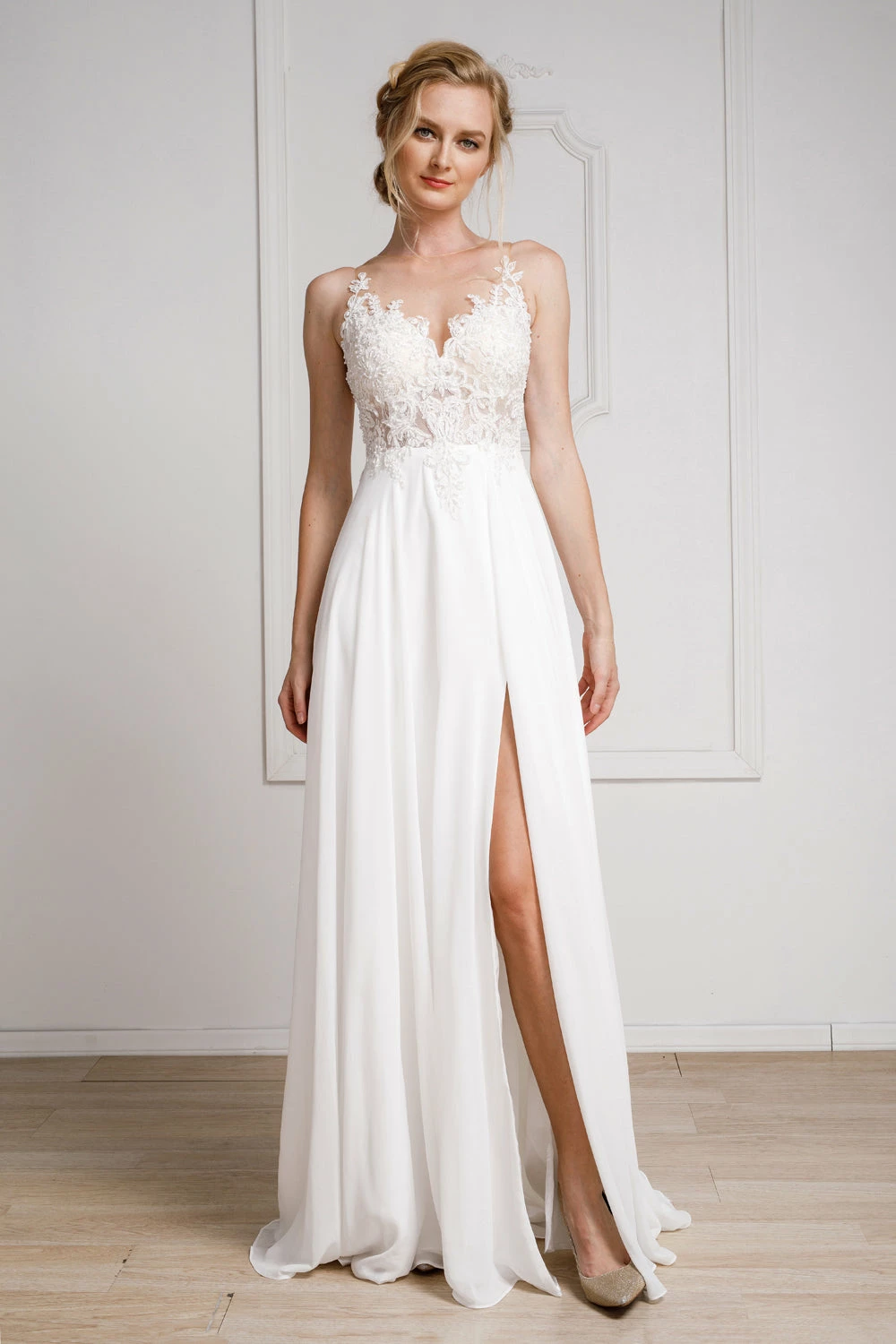 Embroidered Chiffon Slit Bridal Gown By Amelia Couture 375 3 Embroidered Chiffon Slit Bridal Gown By Amelia Couture 375