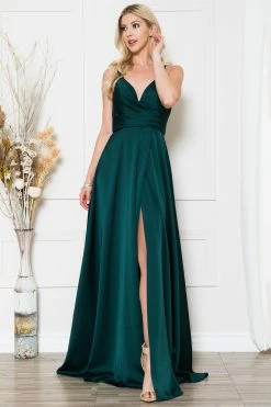 Sleeveless V-Neck Satin Slit Gown By Amelia Couture BZ012 -Dresses Shop 0002657 bz012