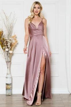 Sleeveless V-Neck Satin Slit Gown By Amelia Couture BZ012 -Dresses Shop 0003349 bz012