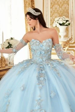 3D Floral Applique Strapless Ball Gown By Ladivine 15714 8 3D Floral Applique Strapless Ball Gown By Ladivine 15714 -Dresses Shop 15714 ltblue 1