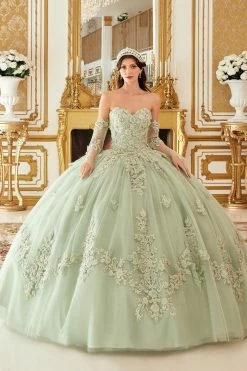 3D Floral Applique Strapless Ball Gown By Ladivine 15714