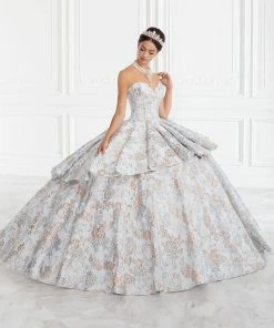 2 Piece Strapless Floral Print Quinceanera Dress By House Of Wu 26947