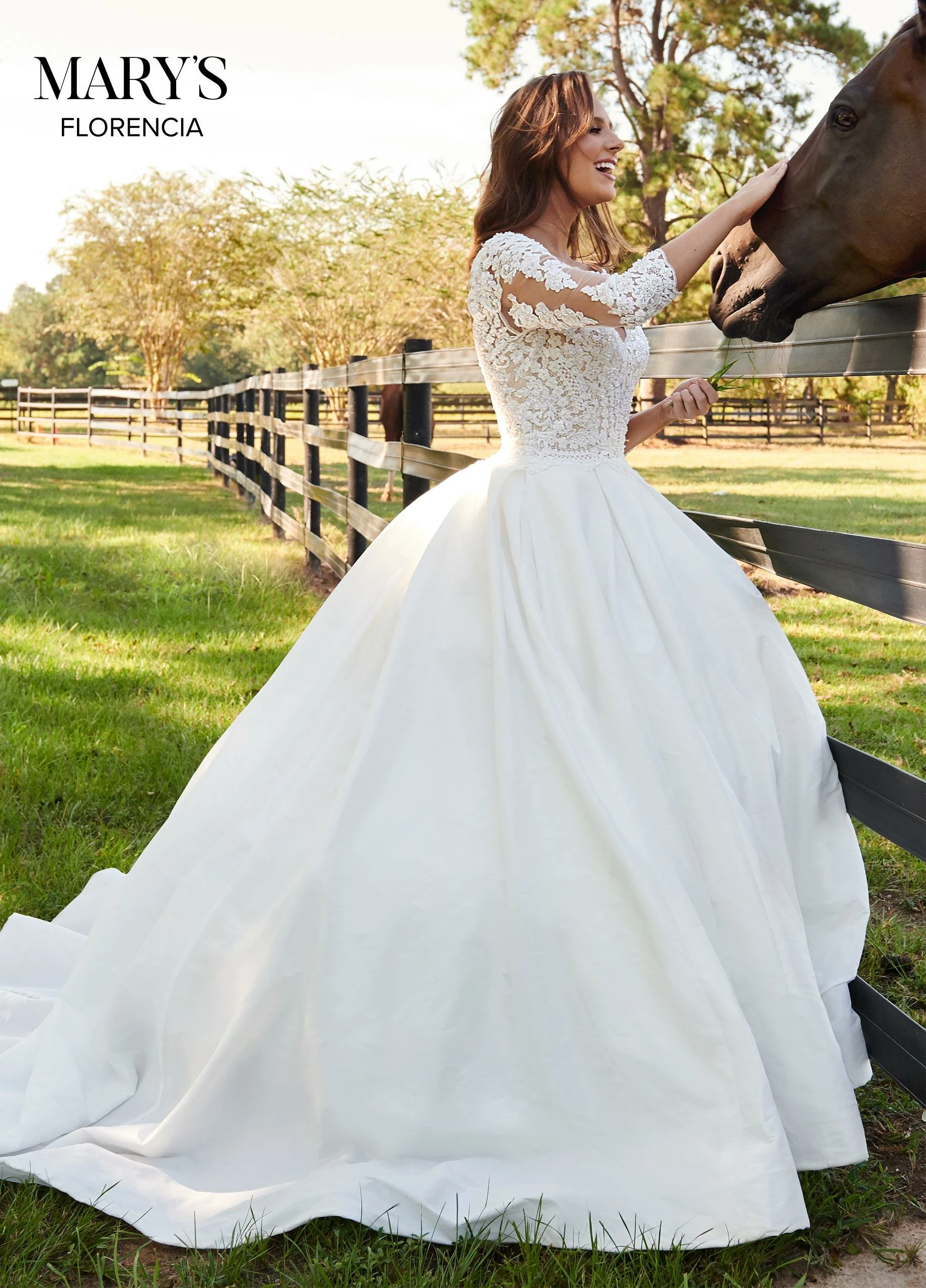 3/4 Length Sleeve Wedding Ballgown By Mary's Bridal MB3088 4 3/4 Length Sleeve Wedding Ballgown By Mary's Bridal MB3088 - Image 2
