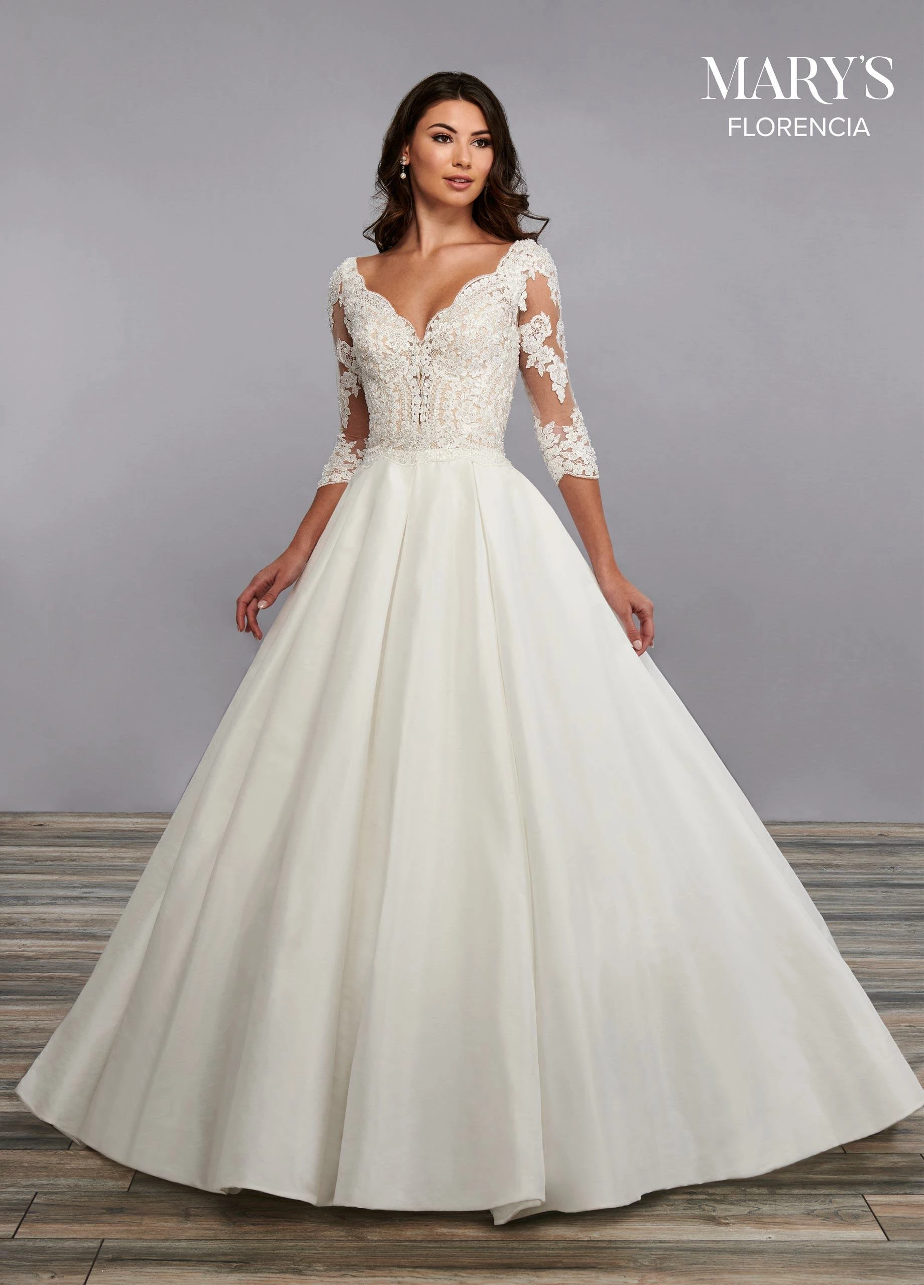 3/4 Length Sleeve Wedding Ballgown By Mary's Bridal MB3088 8 3/4 Length Sleeve Wedding Ballgown By Mary's Bridal MB3088 - Image 6