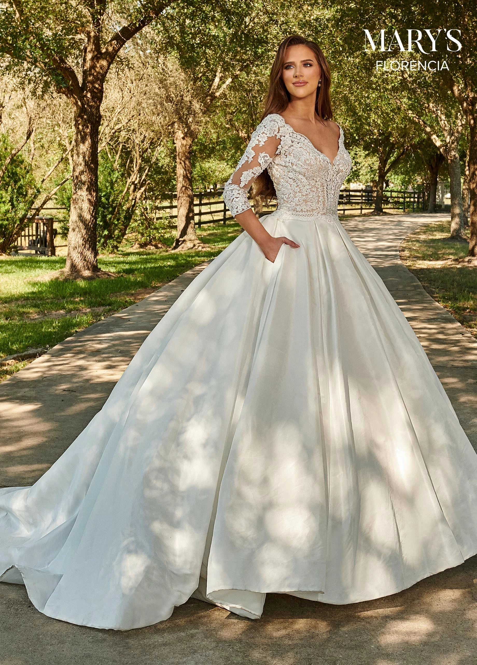 3/4 Length Sleeve Wedding Ballgown By Mary's Bridal MB3088 5 3/4 Length Sleeve Wedding Ballgown By Mary's Bridal MB3088 - Image 3