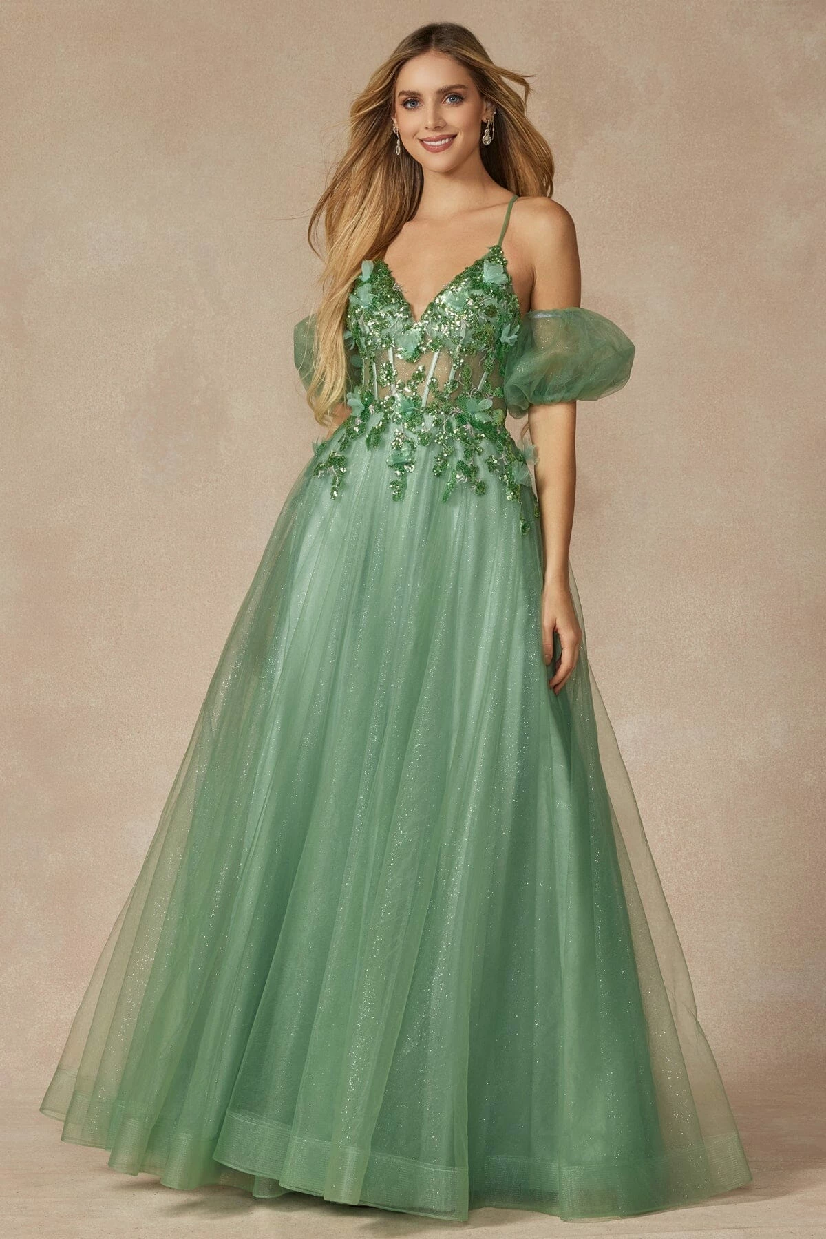 3D Butterfly Puff Sleeve Corset Gown By Juliet 2401 5 3D Butterfly Puff Sleeve Corset Gown By Juliet 2401 - Image 3