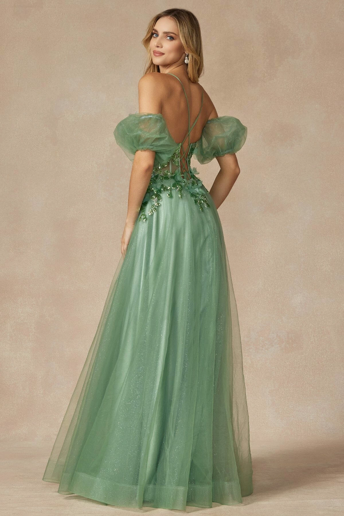 3D Butterfly Puff Sleeve Corset Gown By Juliet 2401 4 3D Butterfly Puff Sleeve Corset Gown By Juliet 2401 - Image 2