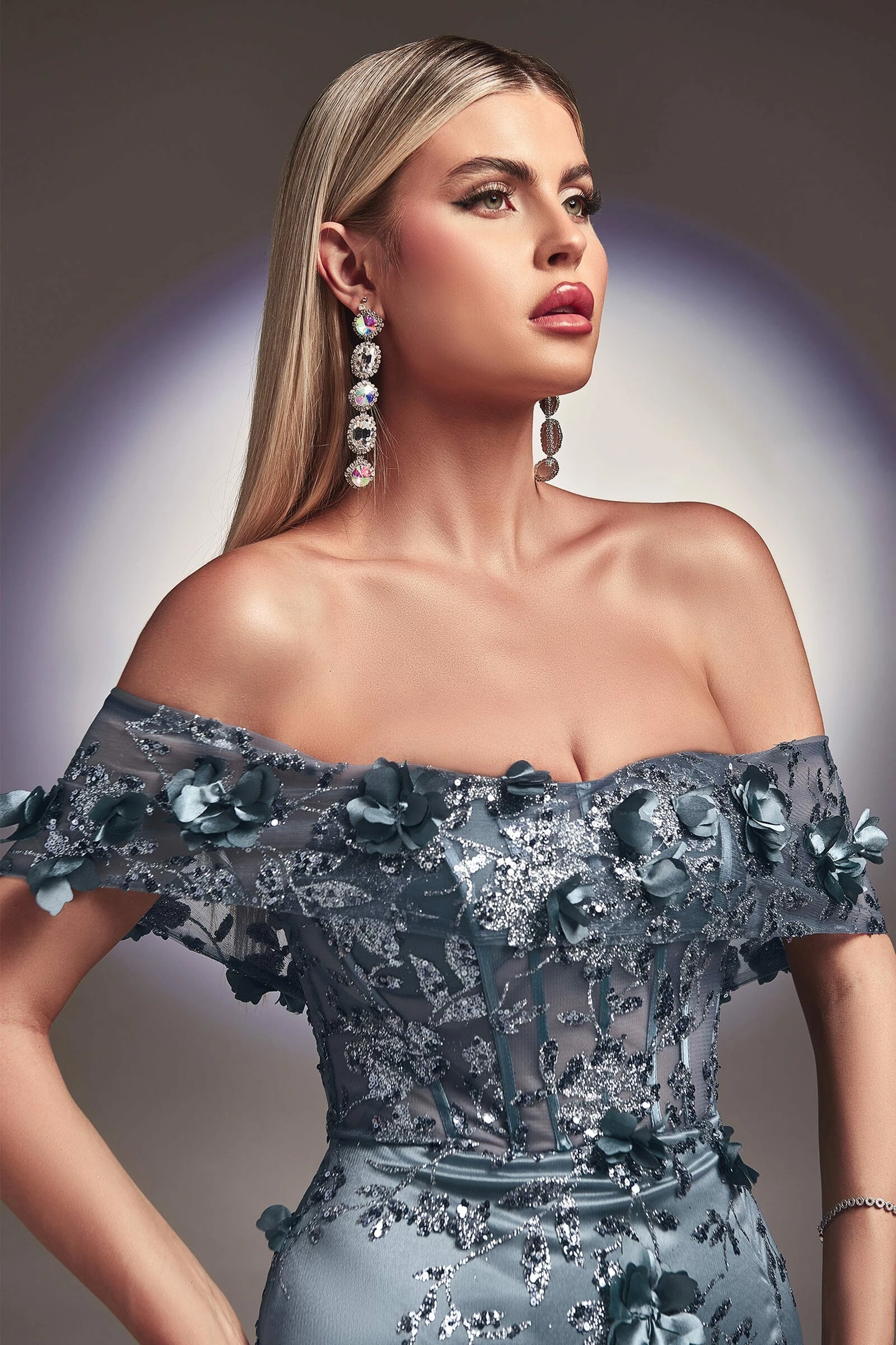 3D Floral Fitted Off Shoulder Gown By Ladivine J832 6 3D Floral Fitted Off Shoulder Gown By Ladivine J832 - Image 4