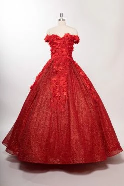 3D Floral Off Shoulder Ball Gown By Coya L2501 -Dresses Shop 3d floral off shoulder ball gown by coya l2501 quinceanera dresses coya collection xxs red 330506