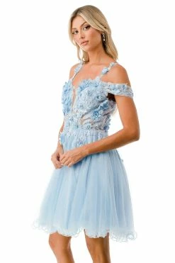 3D Floral Short Cold Shoulder Dress By Coya S2713 -Dresses Shop 3d floral short cold shoulder dress by coya s2713 short cocktail dresses coya collection 142127