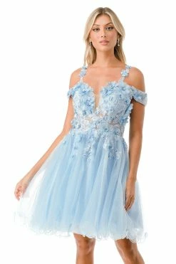 3D Floral Short Cold Shoulder Dress By Coya S2713