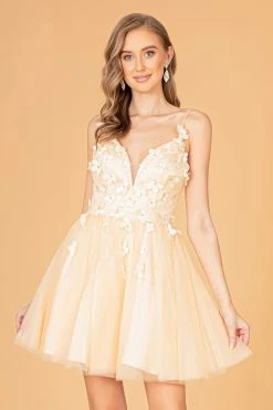 3D Floral Short Glitter Dress By Elizabeth K GS3090 -Dresses Shop 3d floral short glitter dress by elizabeth k gs3090 short cocktail dresses elizabeth k xs champagne 556778