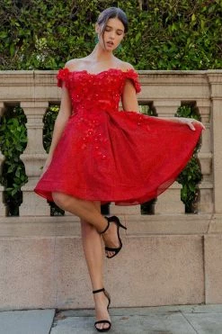 3D Floral Short Off Shoulder Dress By Cinderella Couture 5120J -Dresses Shop 3d floral short off shoulder dress by cinderella couture 5120j short cocktail dresses cinderella couture 359259