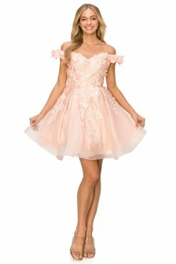 3D Floral Short Off Shoulder Dress By Cinderella Couture 5120J -Dresses Shop 3d floral short off shoulder dress by cinderella couture 5120j short cocktail dresses cinderella couture xs blush 672054