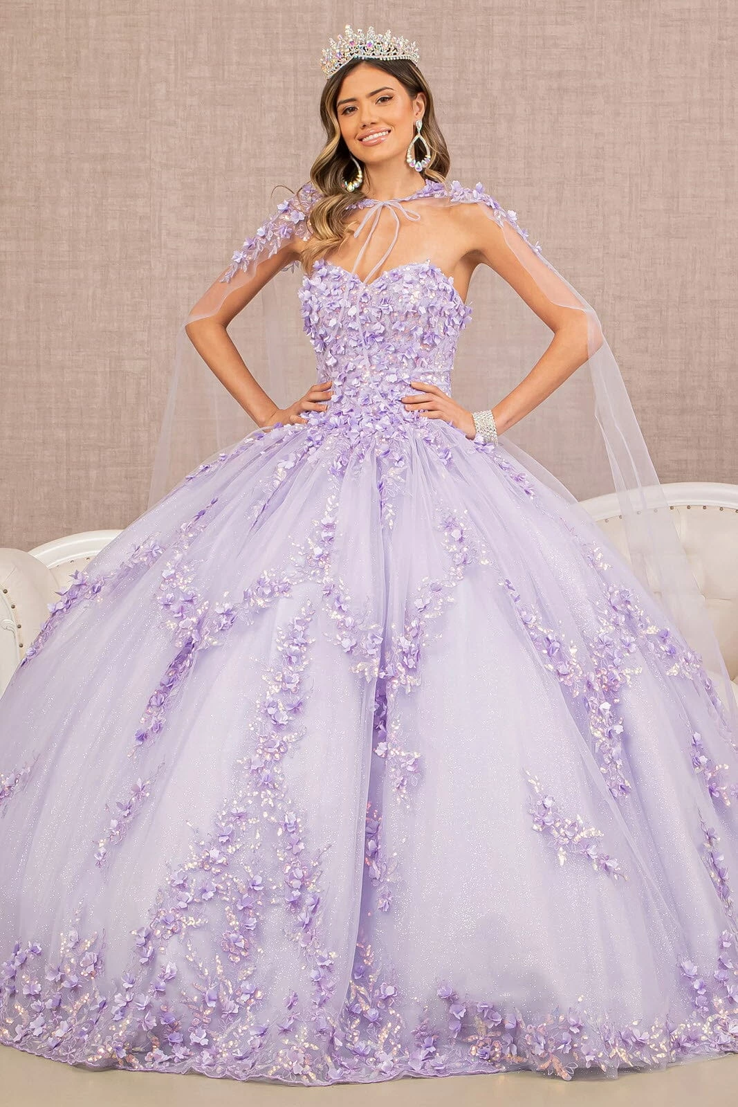 3D Floral Strapless Cape Ball Gown By Elizabeth K GL3103 8 3D Floral Strapless Cape Ball Gown By Elizabeth K GL3103 - Image 6