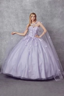 3D Floral Strapless Cape Ball Gown By Juliet 1435