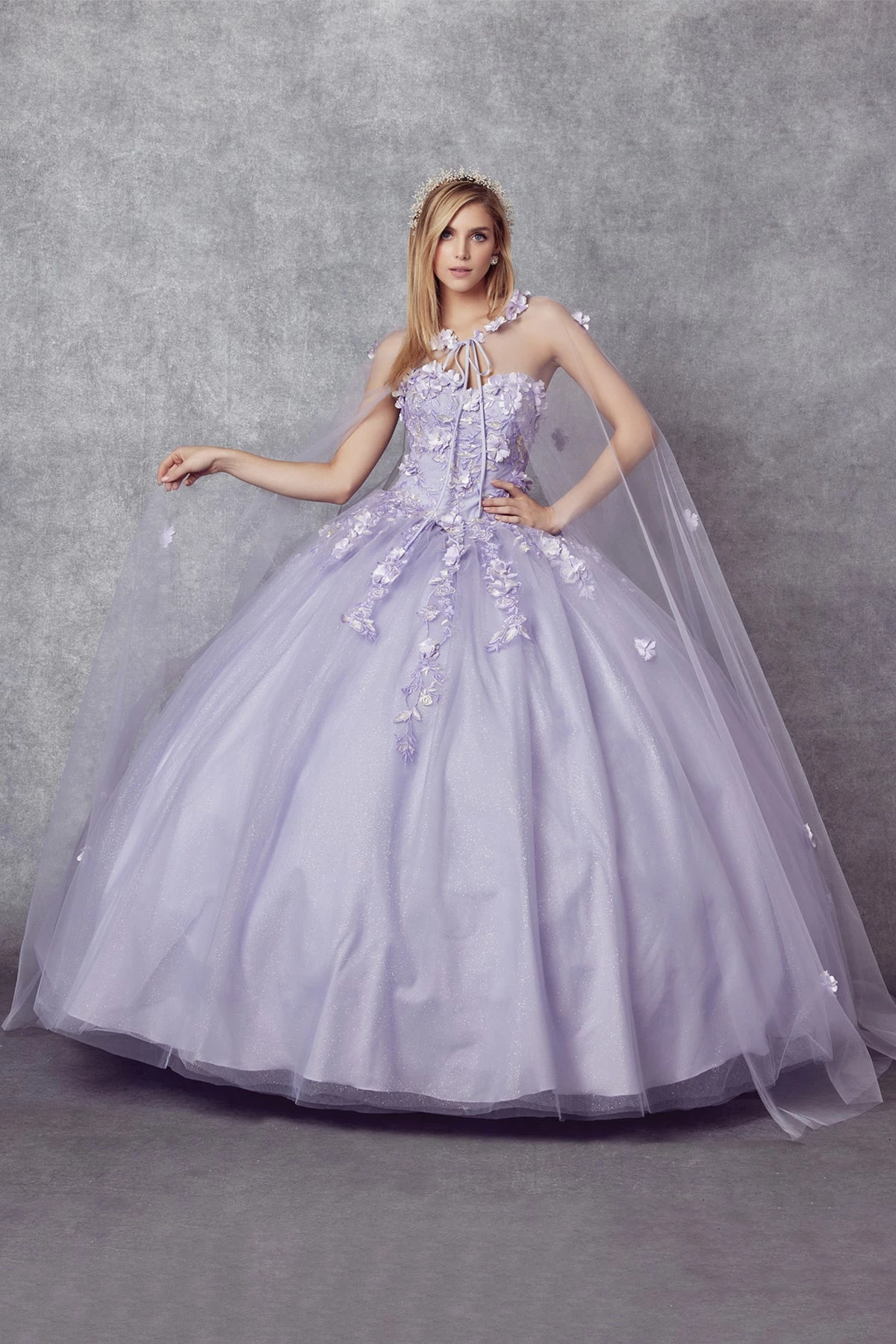 3D Floral Strapless Cape Ball Gown By Juliet 1435 3 3D Floral Strapless Cape Ball Gown By Juliet 1435