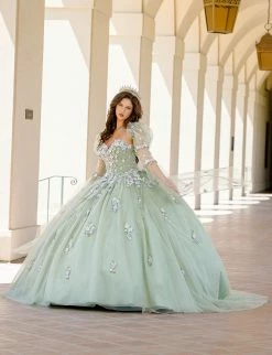 Bell Sleeve Strapless Ball Gown By Petite Adele PQ1029