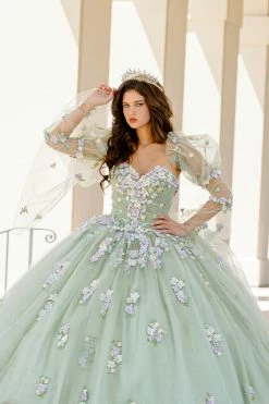 Bell Sleeve Strapless Ball Gown By Petite Adele PQ1029 -Dresses Shop BellaPrincessCouture PQ1029Sage 0867 1000x1500 1