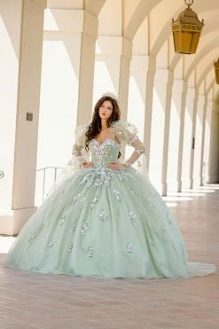 Bell Sleeve Strapless Ball Gown By Petite Adele PQ1029 -Dresses Shop BellaPrincessCouture PQ1029Sage 0870 1000x1500 1