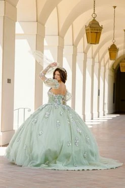 Bell Sleeve Strapless Ball Gown By Petite Adele PQ1029 -Dresses Shop BellaPrincessCouture PQ1029Sage 0895 1000x1500 1