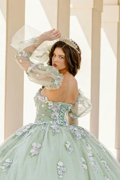 Bell Sleeve Strapless Ball Gown By Petite Adele PQ1029 -Dresses Shop BellaPrincessCouture PQ1029Sage 0896 1000x1500 1