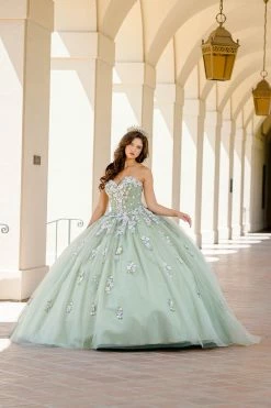Bell Sleeve Strapless Ball Gown By Petite Adele PQ1029 -Dresses Shop BellaPrincessCouture PQ1029Sage 0914 1000x1500 1