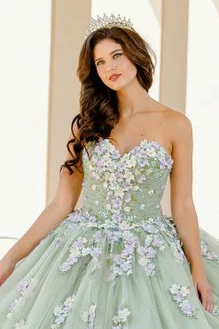 Bell Sleeve Strapless Ball Gown By Petite Adele PQ1029 -Dresses Shop BellaPrincessCouture PQ1029Sage 0924 1000x1500 1