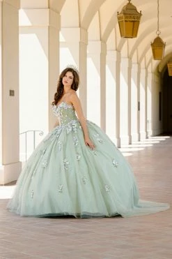 Bell Sleeve Strapless Ball Gown By Petite Adele PQ1029 -Dresses Shop BellaPrincessCouture PQ1029Sage 0925 1000x1500 1