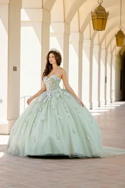 Bell Sleeve Strapless Ball Gown By Petite Adele PQ1029 -Dresses Shop BellaPrincessCouture PQ1029Sage 0927 1000x1500 1