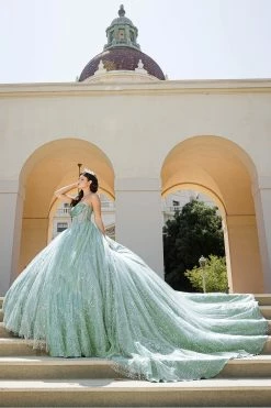 Strapless Sheer Corset Ball Gown By Petite Adele PQ1034 -Dresses Shop BellaPrincessCouture PQ1034Sage 02 1000x1500 1