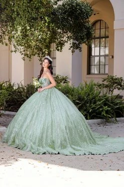 Strapless Sheer Corset Ball Gown By Petite Adele PQ1034 -Dresses Shop BellaPrincessCouture PQ1034Sage 03 1000x1500 1