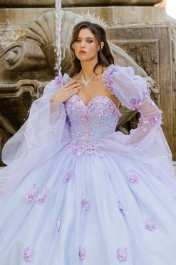 Long Sleeve Strapless Ball Gown By Petite Adele PQ1035 -Dresses Shop BellaPrincessCouture PQ1035BlueLilac 159 1 1000x1500 1