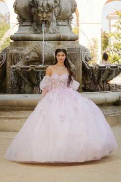 Strapless Puff Sleeve Ball Gown By Petite Adele PQ1037 -Dresses Shop BellaPrincessCouture PQ1037Blush 171 1000x1500 1