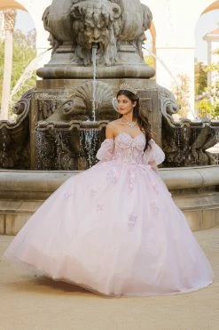 Strapless Puff Sleeve Ball Gown By Petite Adele PQ1037