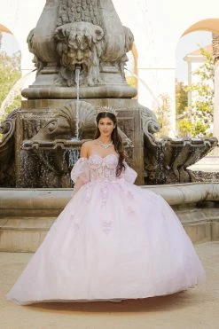 Strapless Puff Sleeve Ball Gown By Petite Adele PQ1037 -Dresses Shop BellaPrincessCouture PQ1037Blush 173 1000x1500 1