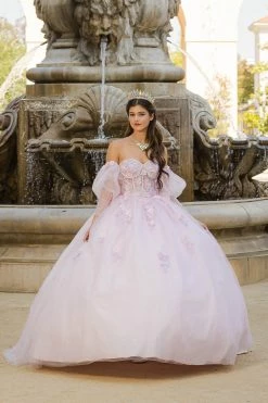 Strapless Puff Sleeve Ball Gown By Petite Adele PQ1037 -Dresses Shop BellaPrincessCouture PQ1037Blush 175 1000x1500 1