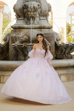 Strapless Puff Sleeve Ball Gown By Petite Adele PQ1037 -Dresses Shop BellaPrincessCouture PQ1037Blush 176 1000x1500 1