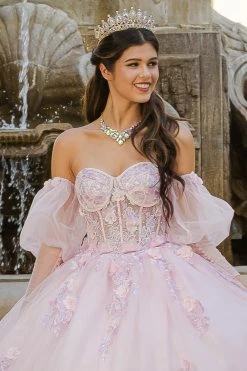 Strapless Puff Sleeve Ball Gown By Petite Adele PQ1037 -Dresses Shop BellaPrincessCouture PQ1037Blush 177 1000x1500 1