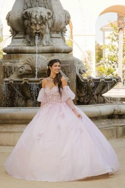 Strapless Puff Sleeve Ball Gown By Petite Adele PQ1037 -Dresses Shop BellaPrincessCouture PQ1037Blush 178 1000x1500 1