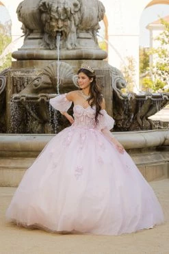 Strapless Puff Sleeve Ball Gown By Petite Adele PQ1037 -Dresses Shop BellaPrincessCouture PQ1037Blush 180 1000x1500 1