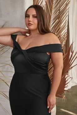Plus Size Satin Off Shoulder Gown By Ladivine CD325C -Dresses Shop CD325c black e39d6f65 0e7a 4aaa bf84 174ae23da3db