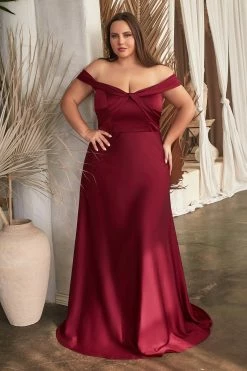 Plus Size Satin Off Shoulder Gown By Ladivine CD325C
