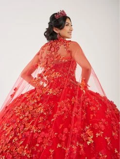 Strapless Cape Quinceanera Dress By Fiesta Gowns 56494 -Dresses Shop FiestaGowns 56494 5 RedMulti