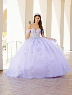 Off Shoulder Sheer Corset Ball Gown By Petite Adele PQ1031