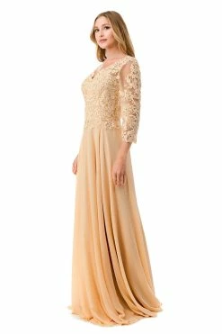 Applique 3/4 Sleeve A-line Gown By Coya M2758Q -Dresses Shop applique 34 sleeve a line gown by coya m2758q long formal dresses coya collection 349889