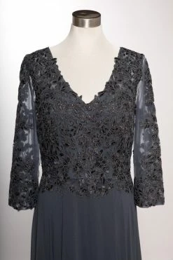 Applique 3/4 Sleeve A-line Gown By Coya M2758Q -Dresses Shop applique 34 sleeve a line gown by coya m2758q long formal dresses coya collection m charcoal 825174