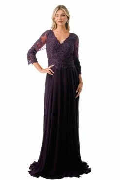 Applique 3/4 Sleeve A-line Gown By Coya M2758Q -Dresses Shop applique 34 sleeve a line gown by coya m2758q long formal dresses coya collection m eggplant 653056